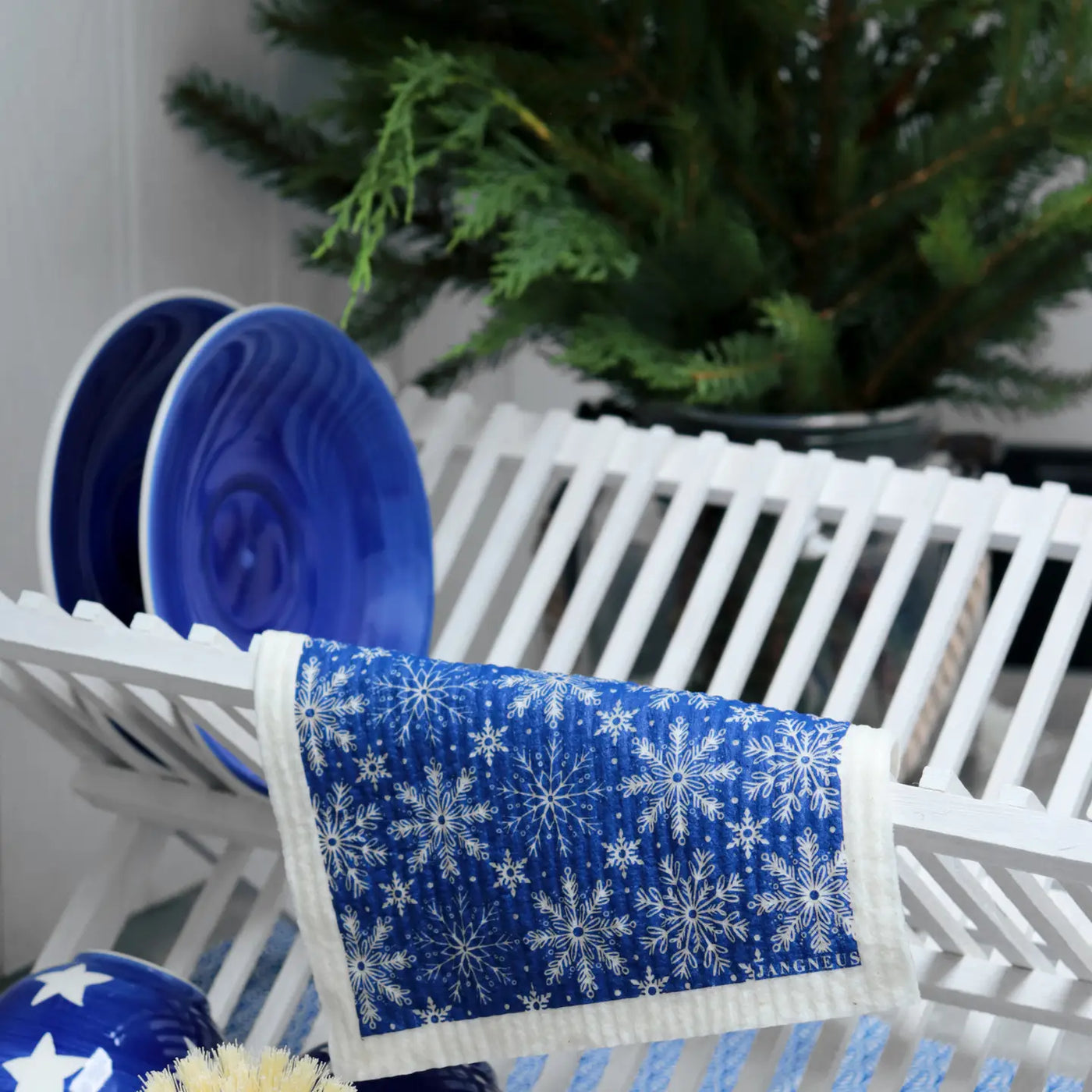 Asthetic Living | Swedish Dishcloth - Snowflakes - Blue