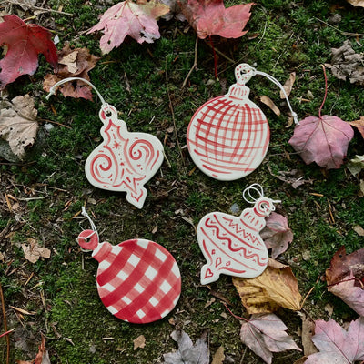 Alicja Ceramics | Ceramic Christmas Ornament with Hand Painted Red Lines