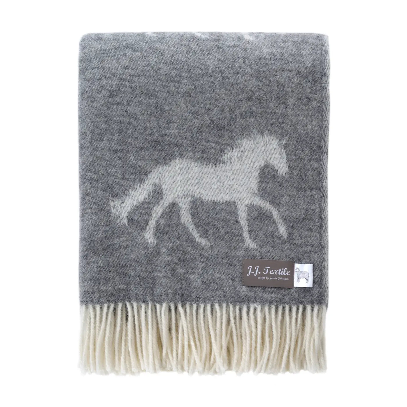 J. J. Textile | Horse Soft Grey Pure Wool Throw