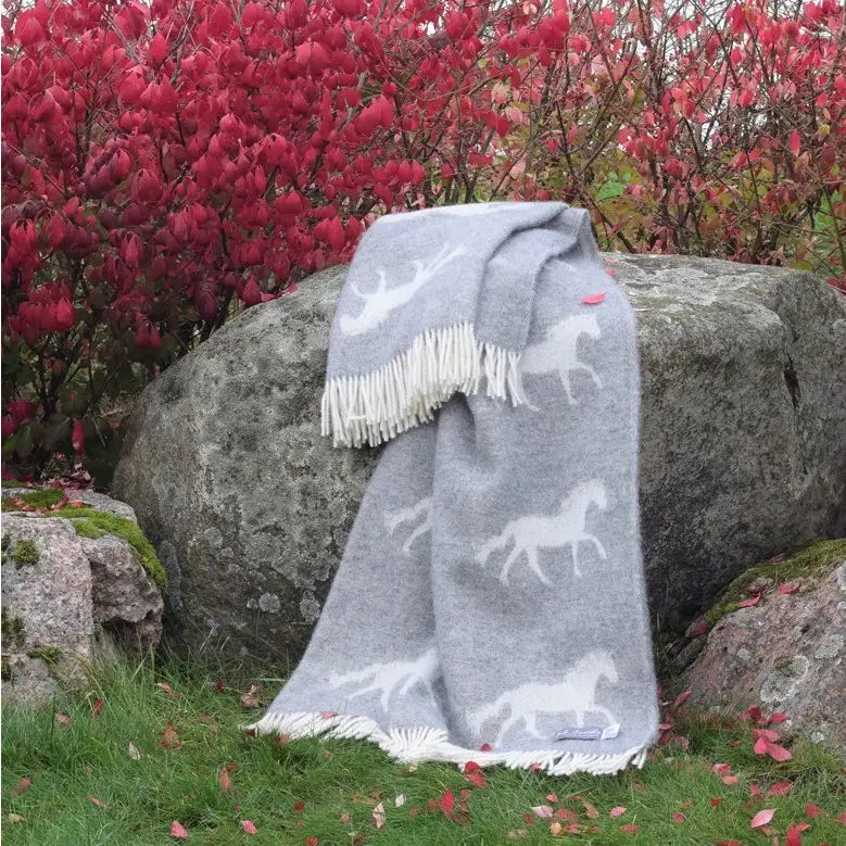 J. J. Textile | Horse Soft Grey Pure Wool Throw