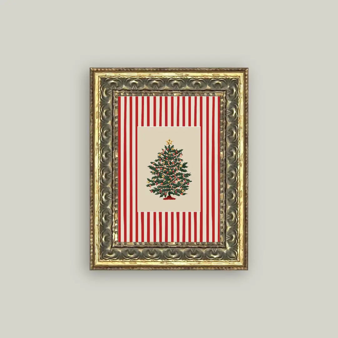 Petal Lane Home | Peppermint Stripe Tree Framed Antique Art 5X7
