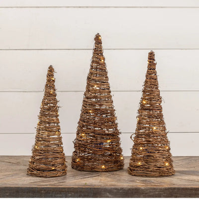Ragon House | Lighted Grapevine Cone Trees Set of 3