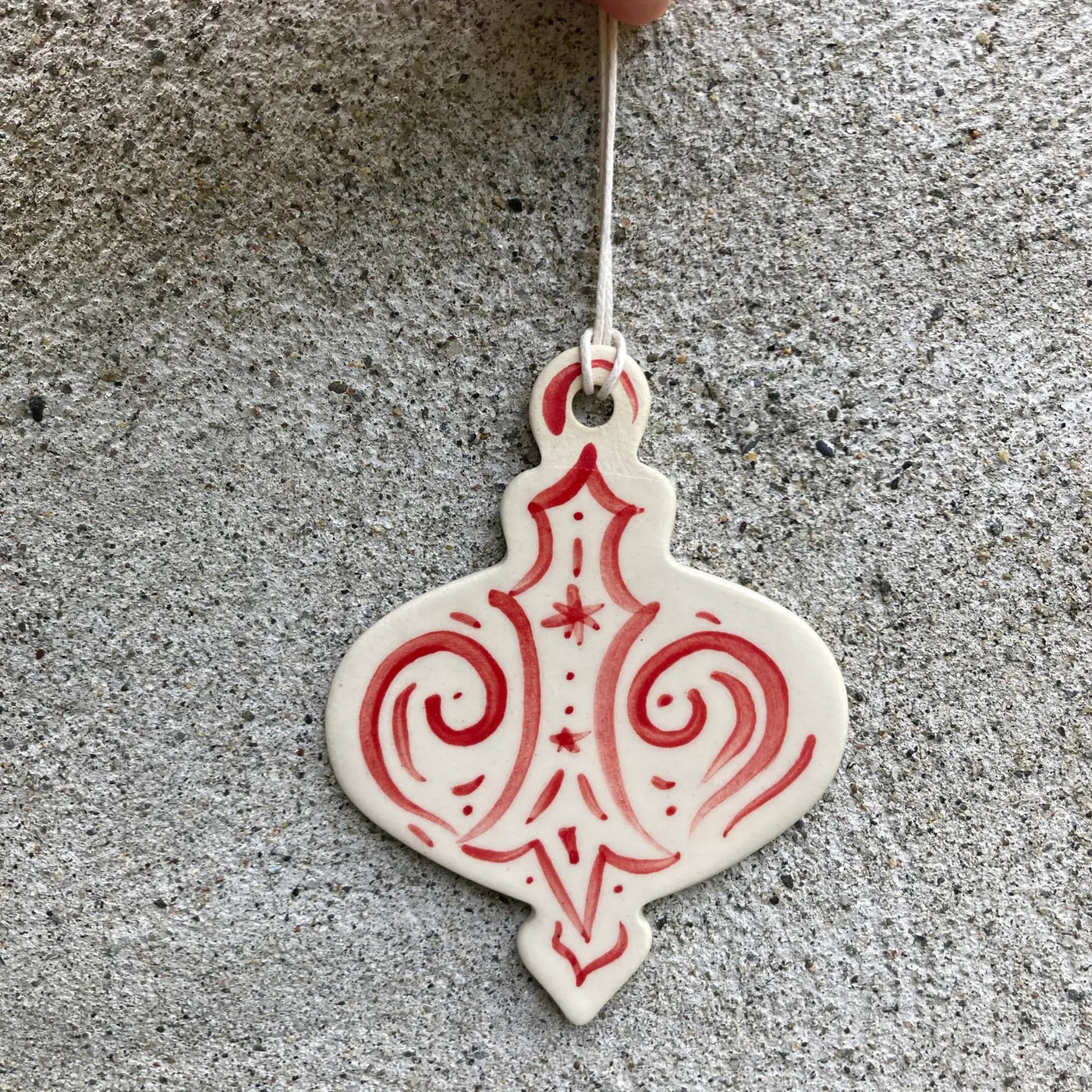 Alicja Ceramics | Ceramic Christmas Ornament with Hand Painted Red Lines