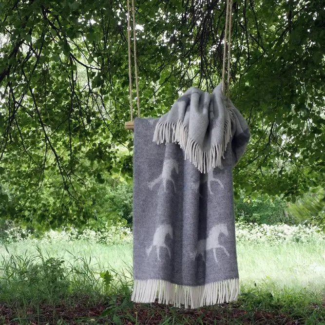 J. J. Textile | Horse Soft Grey Pure Wool Throw