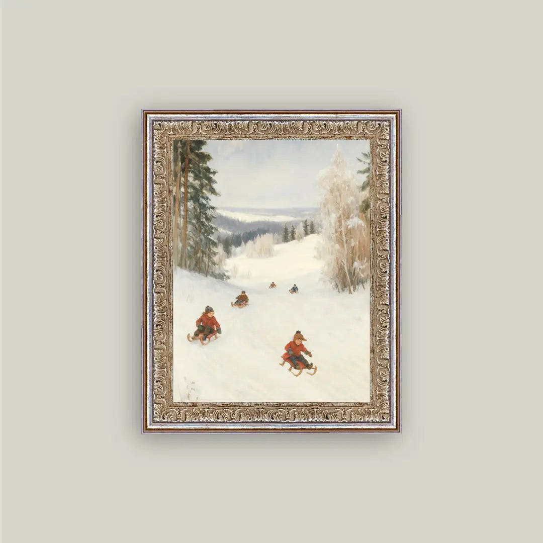 Petal Lane Home | Sledding Hill Framed Antique Art 8X10