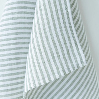 Magic Linen | Linen tea towel in Striped in Forest Green