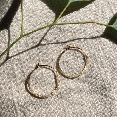 Element Aligned | Gold Hammered Hoops (Medium) 1 1/8"