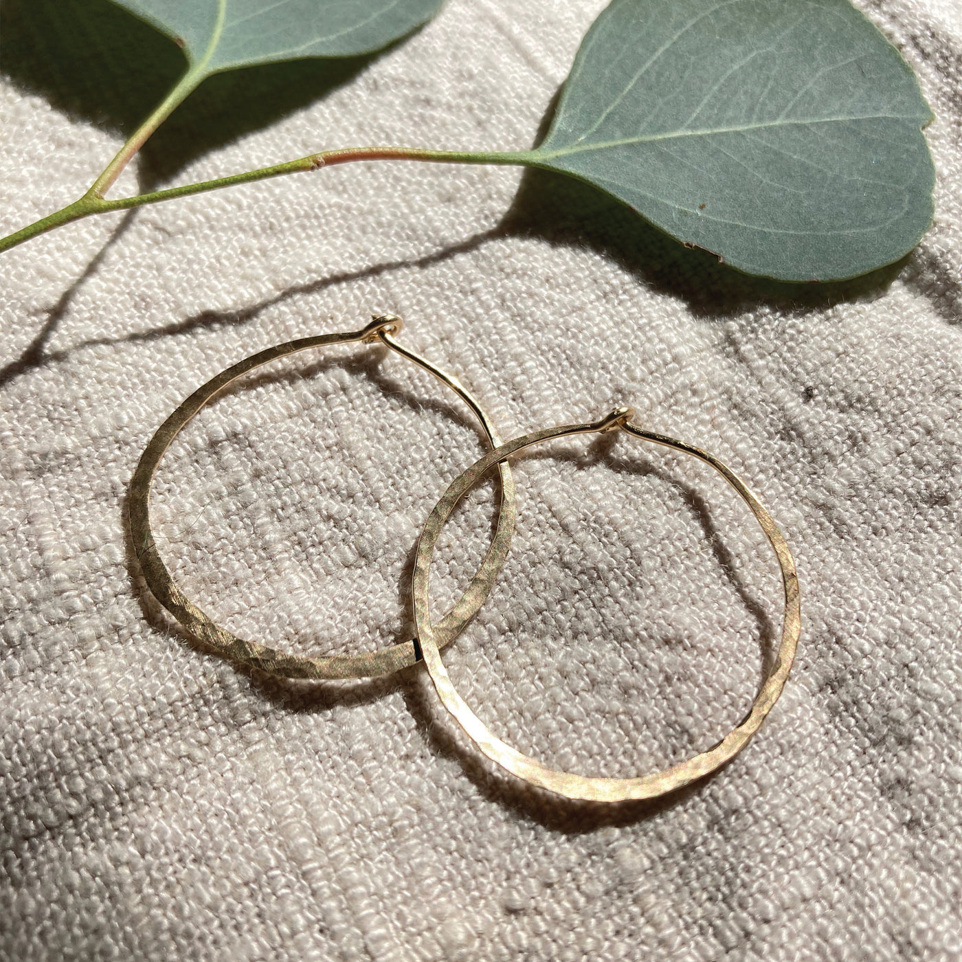 Element Aligned | Gold Hammered Hoops (Medium) 1 1/8"