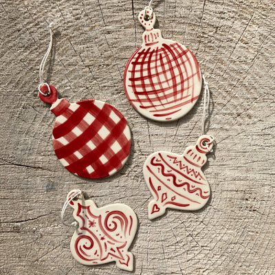 Alicja Ceramics | Ceramic Christmas Ornament with Hand Painted Red Lines