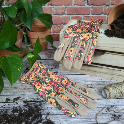 Willow & Bell | Willow & Belle Gardening Gloves - Mustard And Pink Flowers
