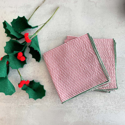 Dot & Army | Holiday Seersucker Red and Green, set of four, Dinner Napkin