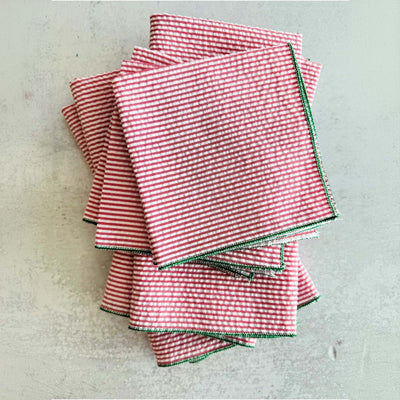 Dot & Army | Holiday Seersucker Red and Green, set of four, Dinner Napkin