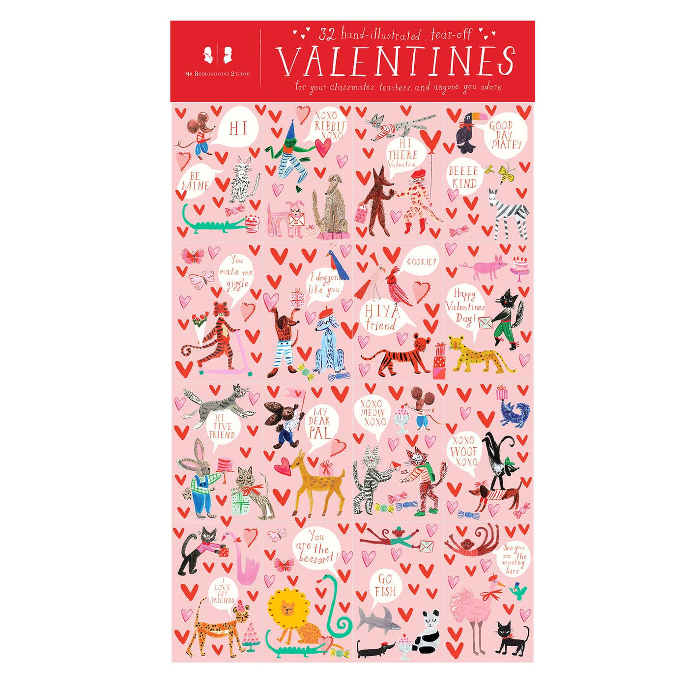 Mr. Boddington's Studio | Animal Menagerie - Class Set of 32 Valentines