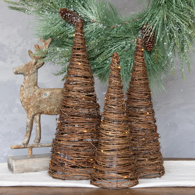 Ragon House | Lighted Grapevine Cone Trees Set of 3