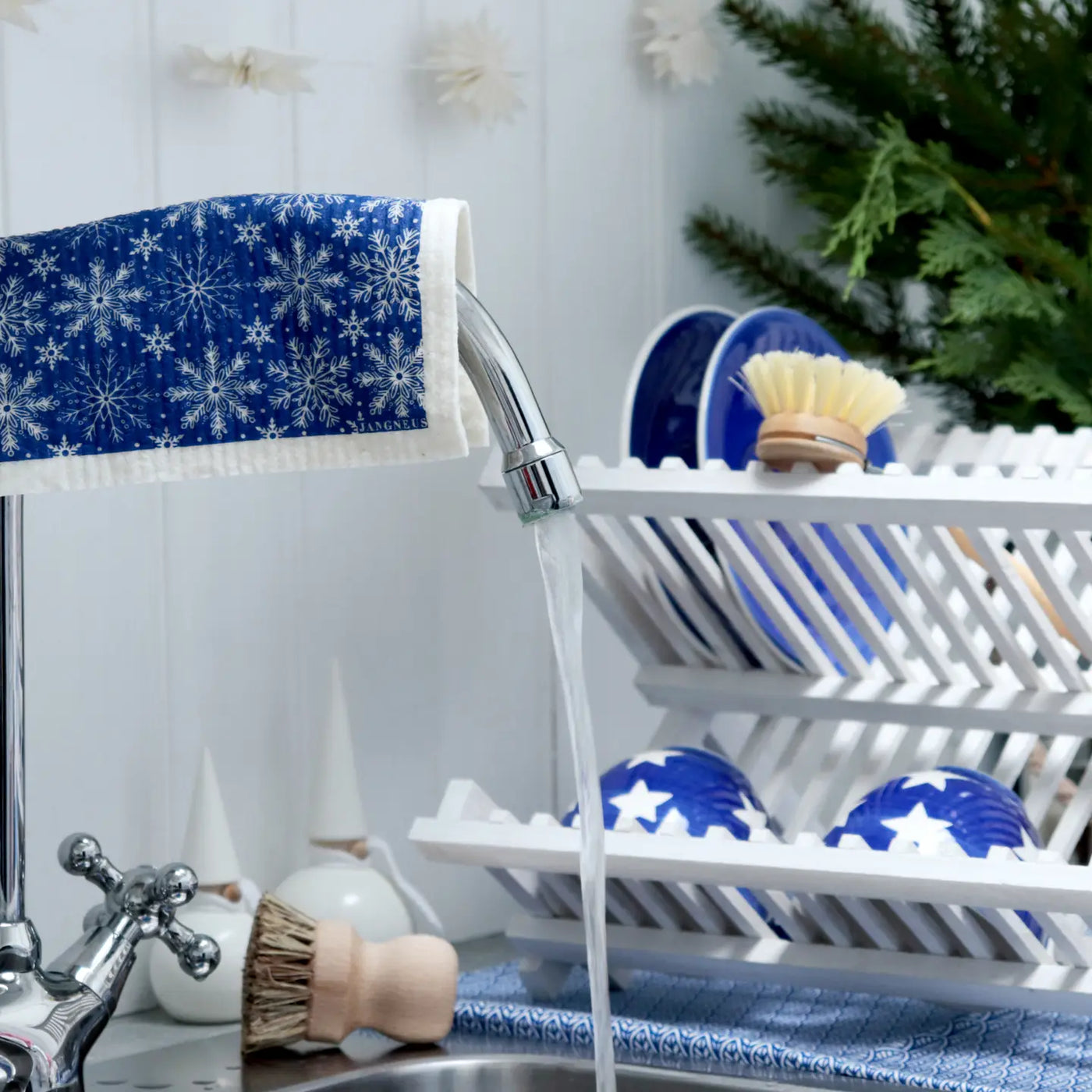 Asthetic Living | Swedish Dishcloth - Snowflakes - Blue