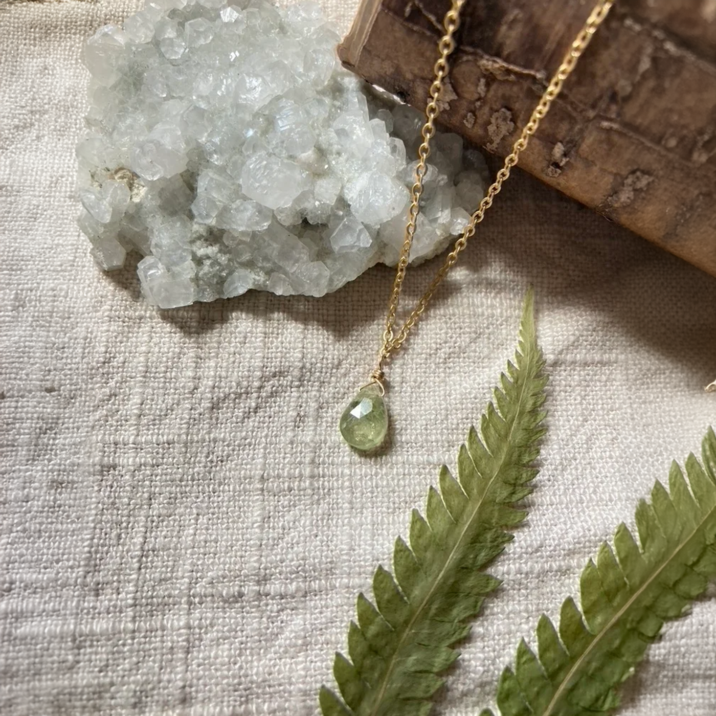 Elements Aligned | Green Garnet Teardrop Necklace (gold-plate chain)