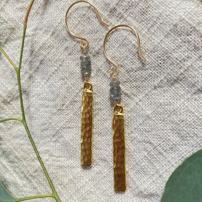 Element Aligned | Labradorite Hammered Gold Dangles