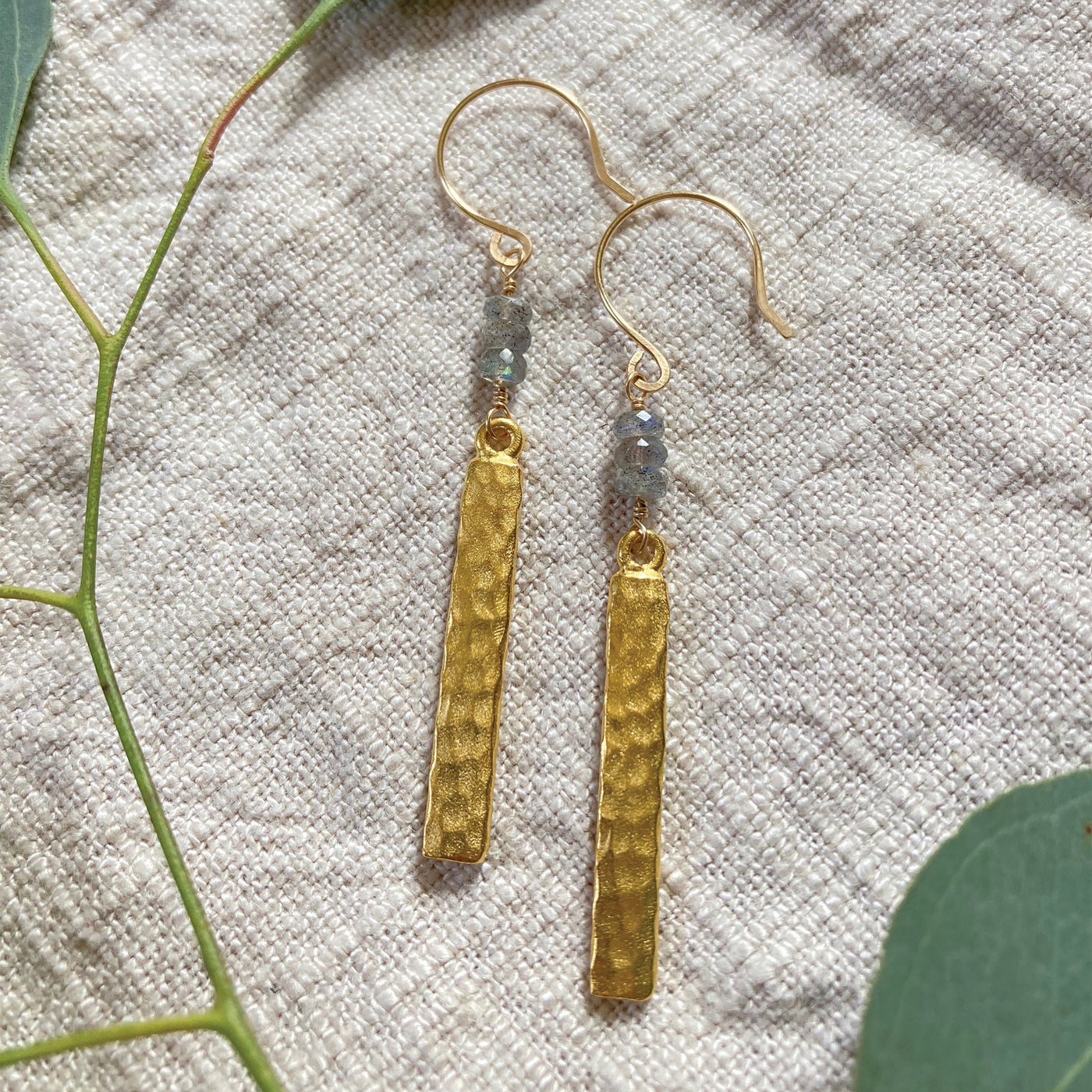 Element Aligned | Labradorite Hammered Gold Dangles