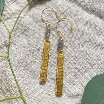 Element Aligned | Labradorite Hammered Gold Dangles