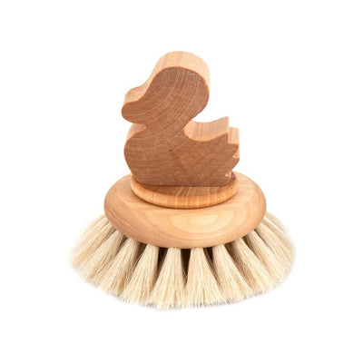 wooden bath brush with a duck shaped handle